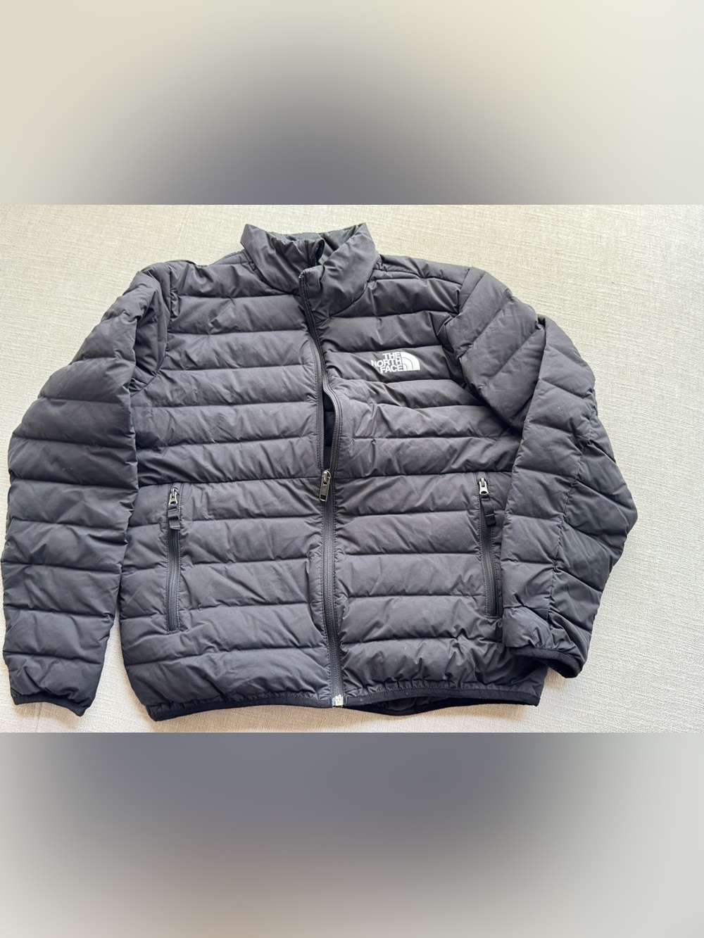 Boys The North Face Down Fleece Full Zip Insulated Puffer Jacket Size L 12 Blac